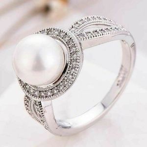 14K White Pearl in White GF Setting size 5.5, 7.5